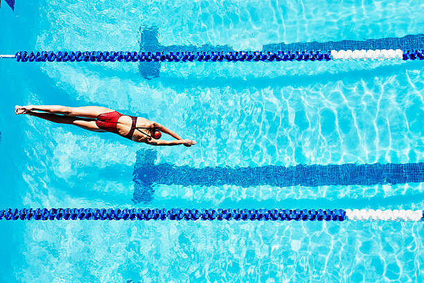 Thomas Barwick Plakát, Obraz - Female competitive swimmer diving into pool, Thomas Barwick, 40 × 26.7 cm