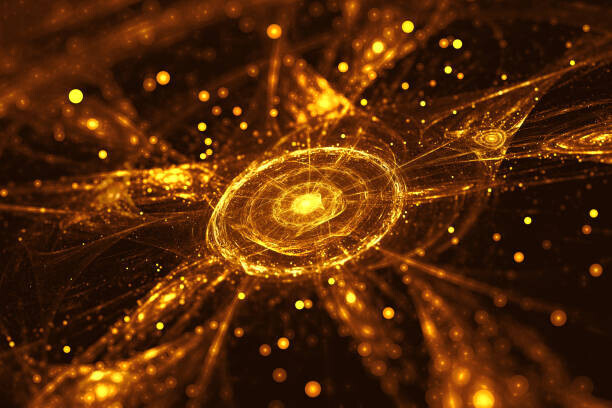 oxygen Plakát, Obraz - Abstract Gold glowing Star fractal with particles, oxygen, 40 × 26.7 cm