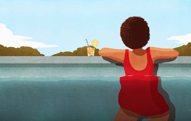 Malte Mueller Plakát, Obraz - Woman relaxing in swimming pool with cocktail, Malte Mueller, 40 × 26.7 cm