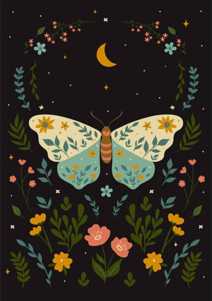Ekaterina Zirina Plakát, Obraz - Postcard with a butterfly in boho, Ekaterina Zirina, 26.7 × 40 cm