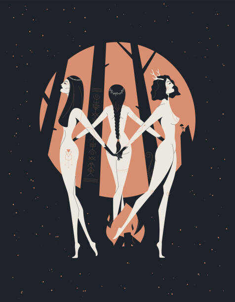 Dmytro Pylypenko Plakát, Obraz - Three witches sisters dance around the, Dmytro Pylypenko, 30 × 40 cm