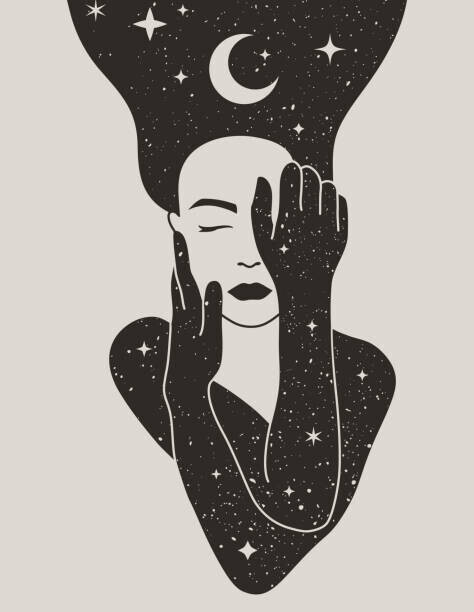 ANASTASIIA DMITRIEVA Plakát, Obraz - Mystical Woman with the Moon and, ANASTASIIA DMITRIEVA, 30 × 40 cm