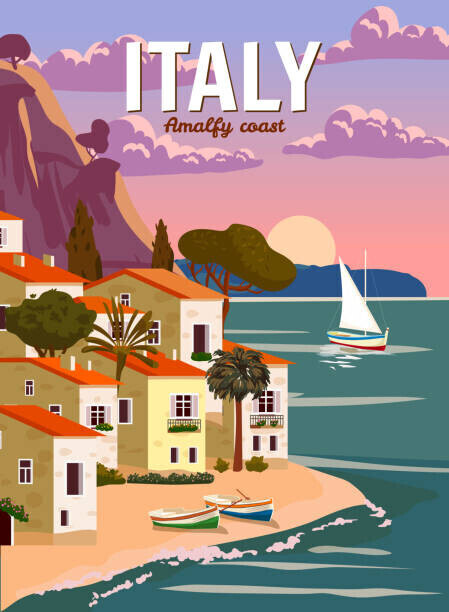 VectorUp Plakát, Obraz - Retro Poster Italy, mediterranean romantic landscape,, VectorUp, 30 × 40 cm