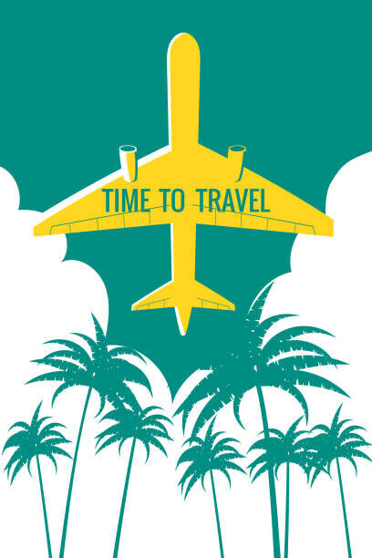 VectorUp Plakát, Obraz - Plane in the sky, take-off, palms,, VectorUp, 26.7 × 40 cm