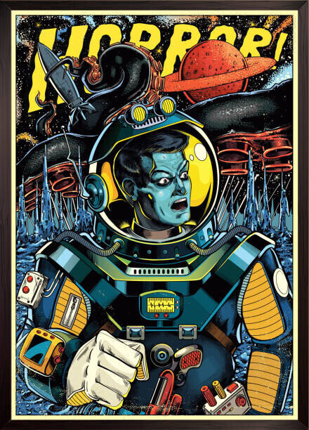 Man_Half-tube Plakát, Obraz - Astronaut in outer space, retro futurism, Man_Half-tube, 30 × 40 cm