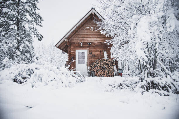 Peter Zenkl Plakát, Obraz - A cozy log cabin in the snow, Peter Zenkl, 40 × 26.7 cm