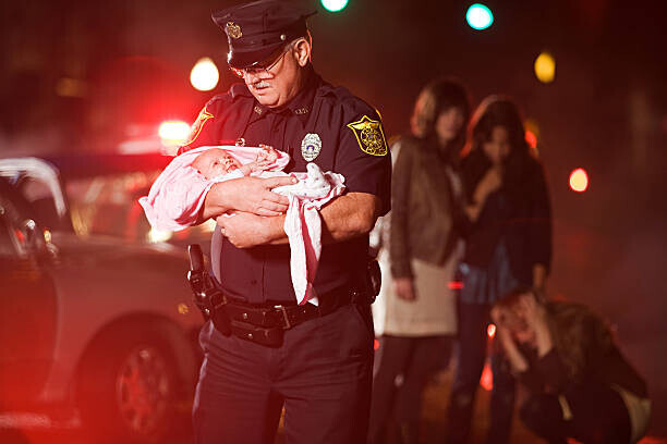 Image Source Plakát, Obraz - Police officer rescuing a baby, Image Source, 40 × 26.7 cm