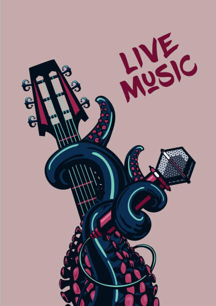 ne2pi Plakát, Obraz - Octopus musician. Live music. Rock poster, ne2pi, 30 × 40 cm