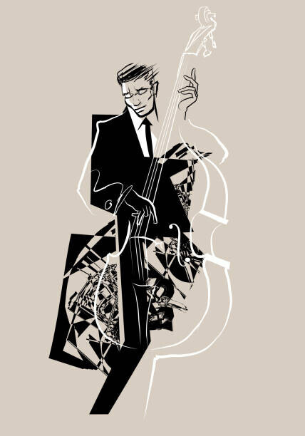 isaxar Plakát, Obraz - Double bass player, isaxar, 26.7 × 40 cm