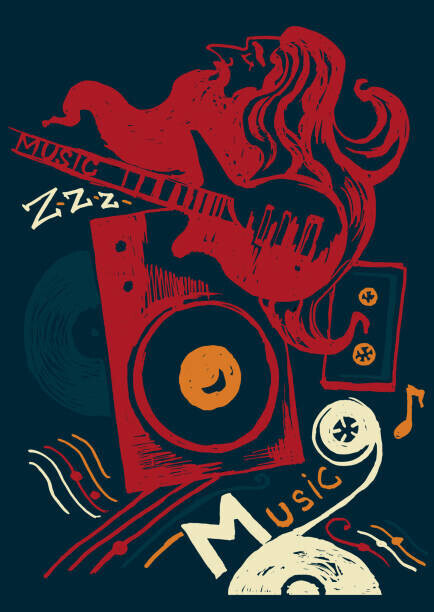 Lily Nikitina Plakát, Obraz - Music print for textiles vector illustration, Lily Nikitina, 30 × 40 cm