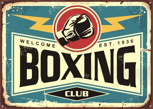 lukeruk Plakát, Obraz - Boxing club retro tin sign template design, lukeruk, 40 × 30 cm