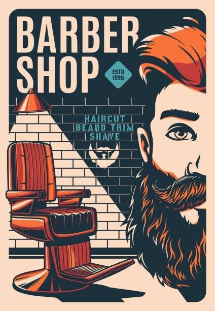 seamartini Plakát, Obraz - Barbershop retro poster, barber shop beard shaving, seamartini, 26.7 × 40 cm
