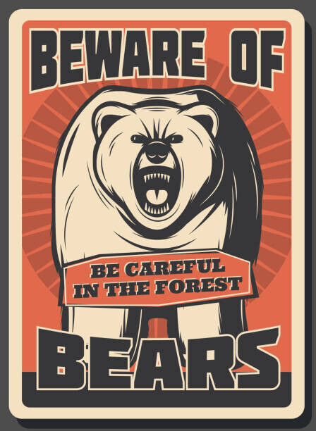 seamartini Plakát, Obraz - Beware of wild bear hunting season retro poster, seamartini, 30 × 40 cm