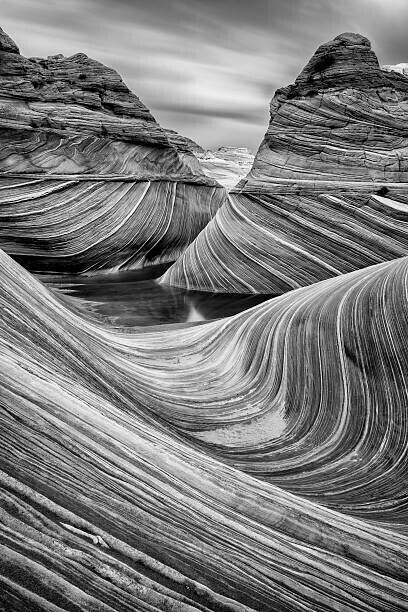 Justinreznick Plakát, Obraz - The Wave in Black and White, Justinreznick, 26.7 × 40 cm