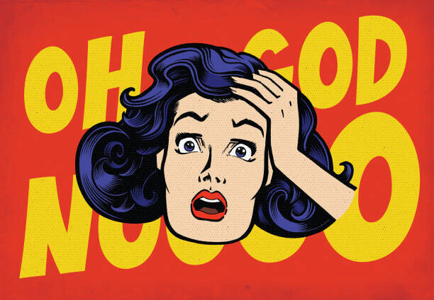 Man_Half-tube Plakát, Obraz - Shocked, scared, confused woman. Pop art, Man_Half-tube, 40 × 26.7 cm