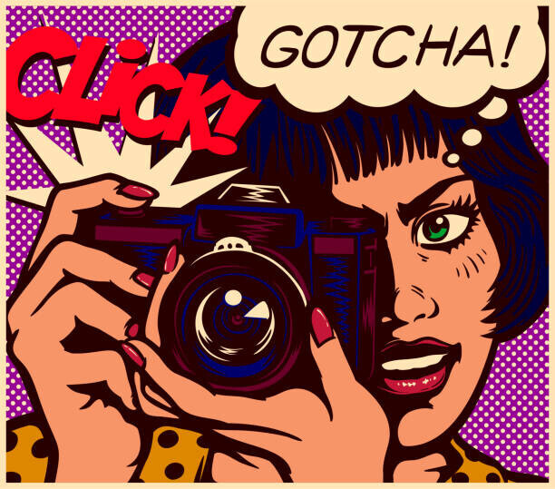 drante Plakát, Obraz - Pop art comics style paparazzi female, drante, 40 × 35.2 cm
