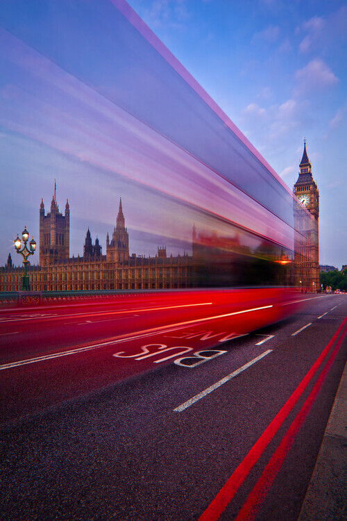 Renee Doyle Plakát, Obraz - London Big Ben Bus Lane, Renee Doyle, 26.7 × 40 cm