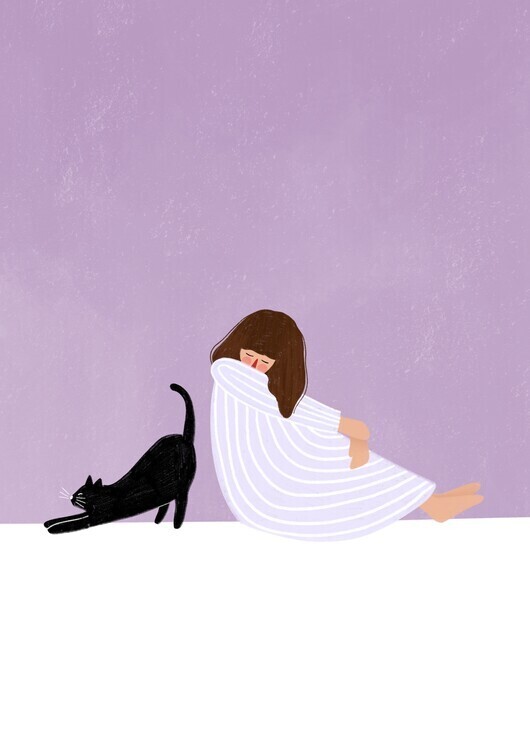Bea Muller Plakát, Obraz - Girl and Cat, Bea Muller, 30 × 40 cm