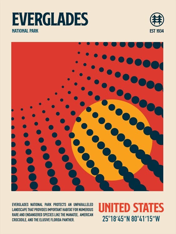Retrodrome Plakát, Obraz - Evergldes National Park Travel Poster, Retrodrome, 30 × 40 cm