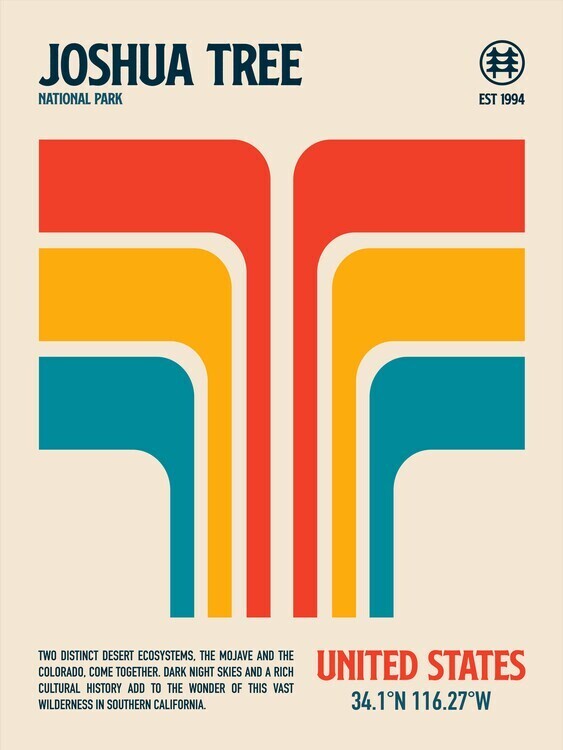 Retrodrome Plakát, Obraz - Joshua Tree National Park Travel Poster, Retrodrome, 30 × 40 cm
