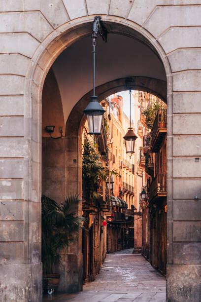 Alexander Spatari Plakát, Obraz - Narrow alley in Barcelona Gothic Quarter, Spain, Alexander Spatari, 26.7 × 40 cm