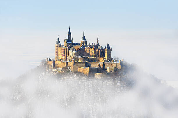 ManuWe Plakát, Obraz - Germany Palace Hohenzollern Winter Fog, ManuWe, 40 × 26.7 cm