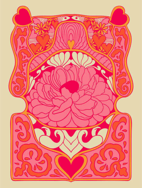 Natalia Vetrova Plakát, Obraz - Background with flowers, hearts, abstract shapes., Natalia Vetrova, 30 × 40 cm
