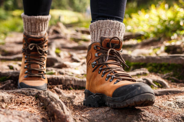 Zbynek Pospisil Plakát, Obraz - Leather hiking boots walking on mountain trail, Zbynek Pospisil, 40 × 26.7 cm
