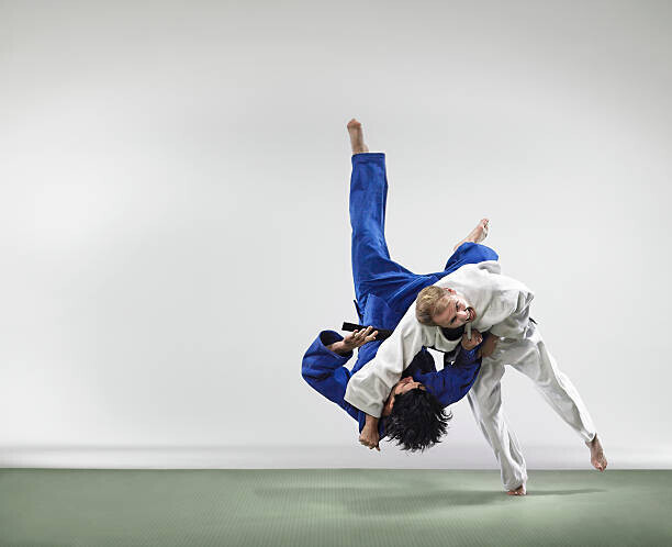 Ryan McVay Plakát, Obraz - Two men fighting judo, Ryan McVay, 40 × 30 cm