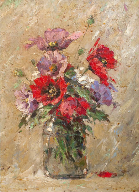Slavica Plakát, Obraz - Oil painting - flowers in the vase, Slavica, 30 × 40 cm