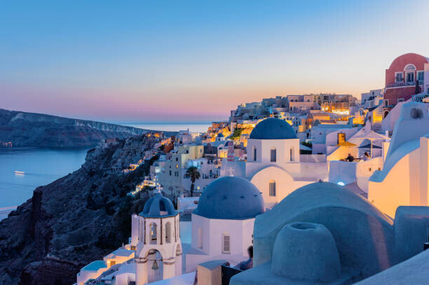 Francesco Riccardo Iacomino Plakát, Obraz - Oia, Santorini Island, Cyclades, Greece. Twilight,, Francesco Riccardo Iacomino, 40 × 26.7 cm