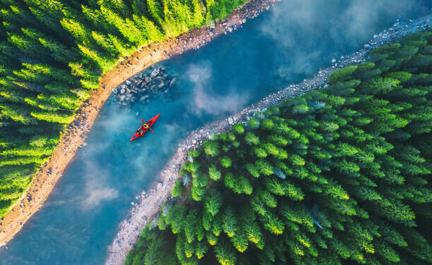 valio84sl Plakát, Obraz - Aerial view of rafting boat or, valio84sl, 40 × 24.6 cm