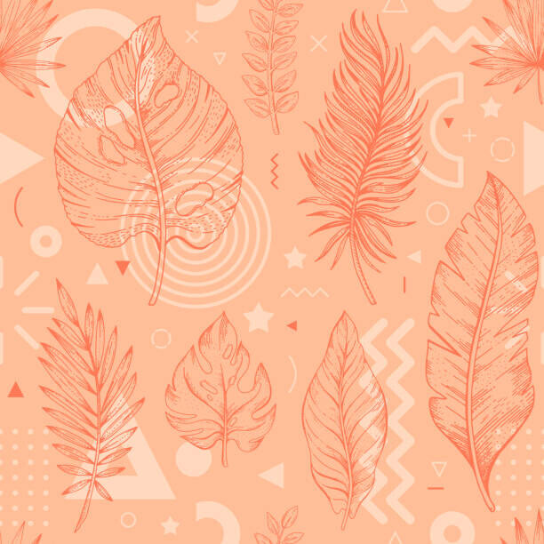 o-che Plakát, Obraz - 2024 peach palm leaf color pattern., o-che, 40 × 40 cm