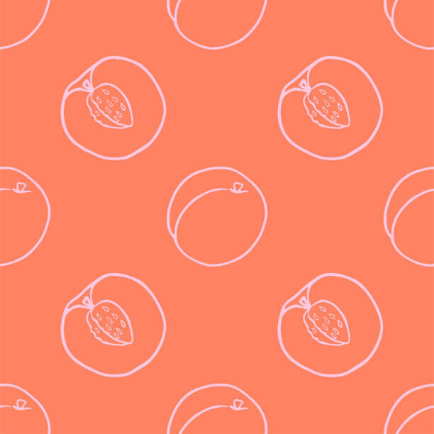 Daria Khivrenko Plakát, Obraz - Outline peach fruit seamless pattern., Daria Khivrenko, 40 × 40 cm