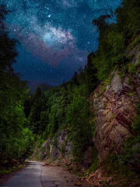 Daniel Ion / 500px Plakát, Obraz - Trees by road against sky at night,Romania, Daniel Ion / 500px, 30 × 40 cm