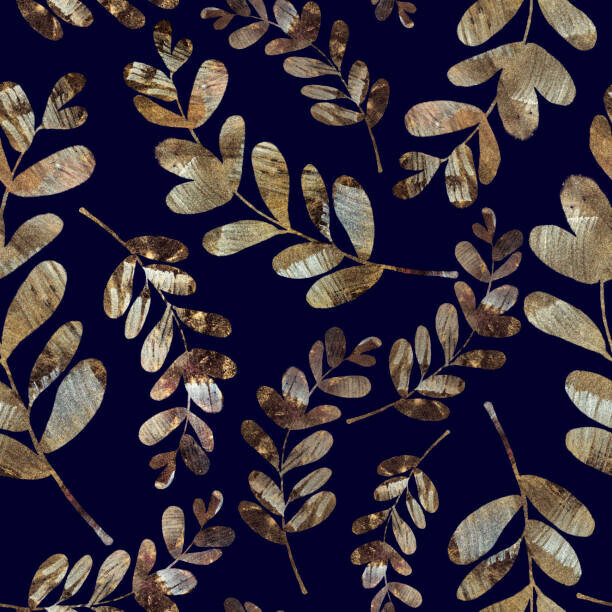 dnapslvsk Plakát, Obraz - branches and leaves with golden texture, dnapslvsk, 40 × 40 cm
