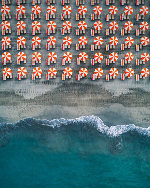 Abstract Aerial Art Plakát, Obraz - Aerial shot showing rows of beach, Abstract Aerial Art, 30 × 40 cm