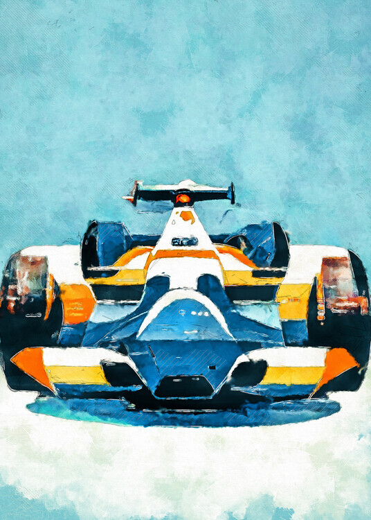 Justyna Jaszke Plakát, Obraz - Formula 1 blue yellow, Justyna Jaszke, 30 × 40 cm