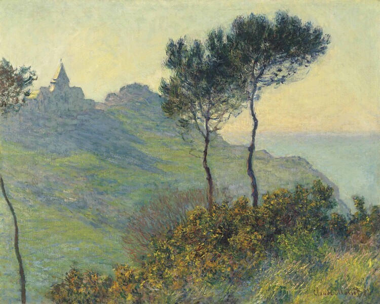 Claude Monet Plakát, Obraz - The Church of Varengeville, Sunset, Claude Monet, 40 × 30 cm