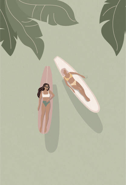 LucidSurf Plakát, Obraz - Surfer girls above on the surfboards,, LucidSurf, 26.7 × 40 cm