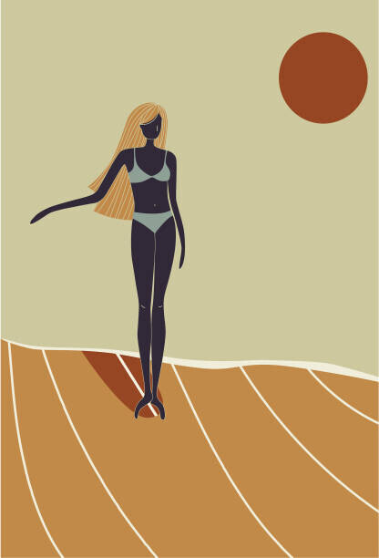 LucidSurf Plakát, Obraz - Flat Illustration of surfer girl surfing, LucidSurf, 26.7 × 40 cm