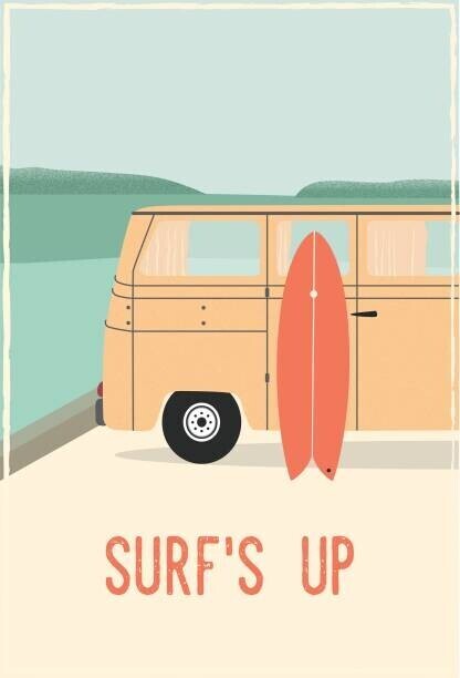 LucidSurf Plakát, Obraz - Surf's up - retro vintage surf., LucidSurf, 26.7 × 40 cm