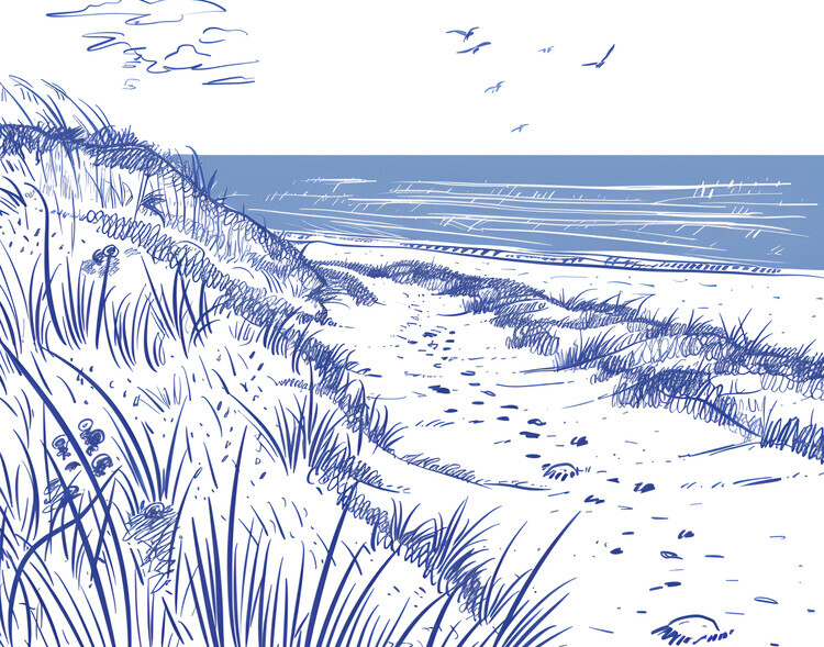 Jolly and Dash Plakát, Obraz - Seaside Sketch Horizontal, Jolly and Dash, 40 × 30 cm