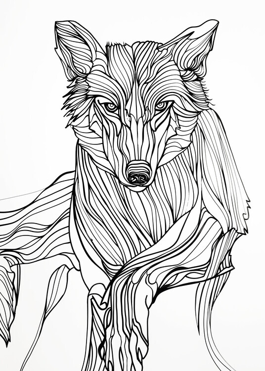 Justyna Jaszke Plakát, Obraz - Lines art Wolf, Justyna Jaszke, 30 × 40 cm