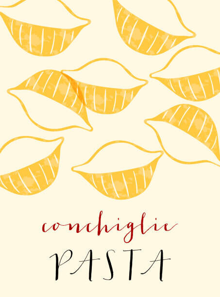 Alina Beketova Plakát, Obraz - Shells Italian pasta. Shells poster illustration., Alina Beketova, 30 × 40 cm