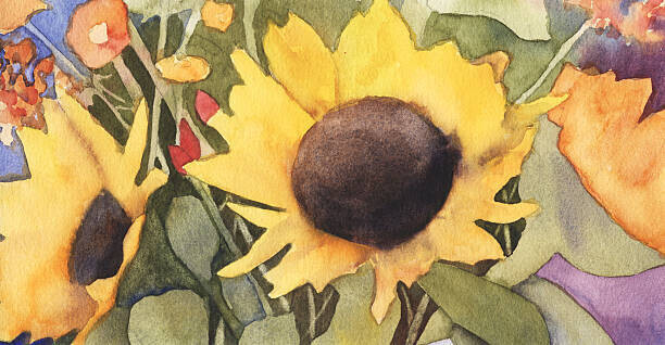 h2o_color Plakát, Obraz - Sunflowers in Watercolor, h2o_color, 40 × 20 cm