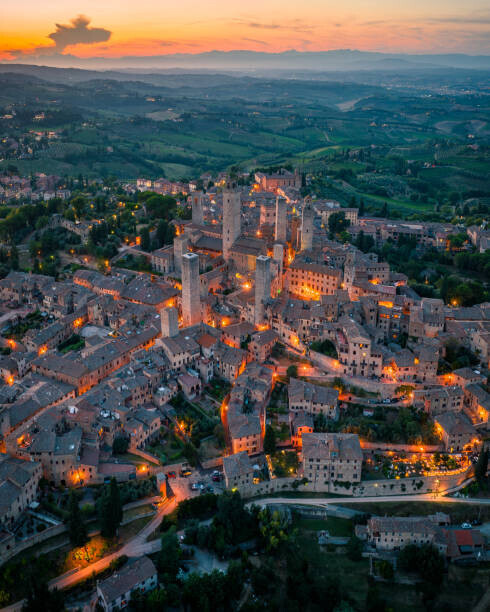 Pol Albarrán Plakát, Obraz - San Gimignano town at night with, Pol Albarrán, 30 × 40 cm