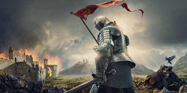 Pali Rao Plakát, Obraz - Medieval Knight With Banner and Sword, Pali Rao, 40 × 20 cm