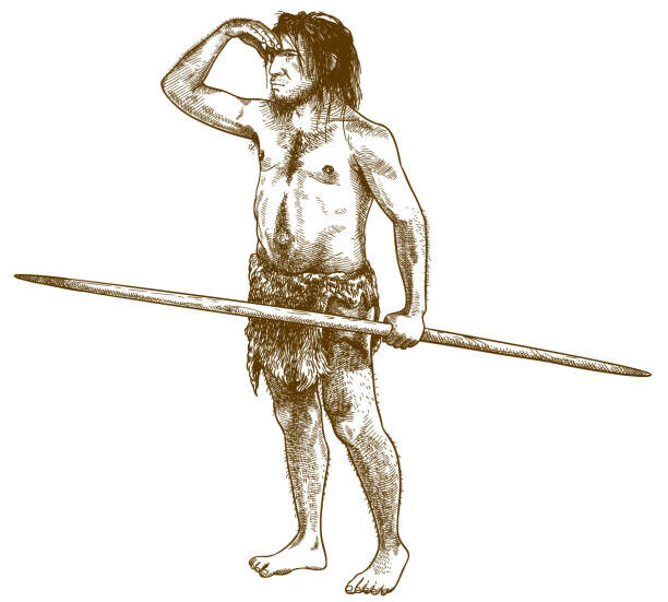 Andrii-Oliinyk Plakát, Obraz - engraving illustration of caveman, Andrii-Oliinyk, 40 × 36 cm