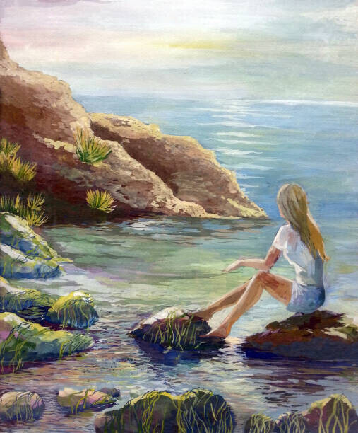 Strekalova Plakát, Obraz - Drawing lonely girl looks into the, Strekalova, 33.1 × 40 cm